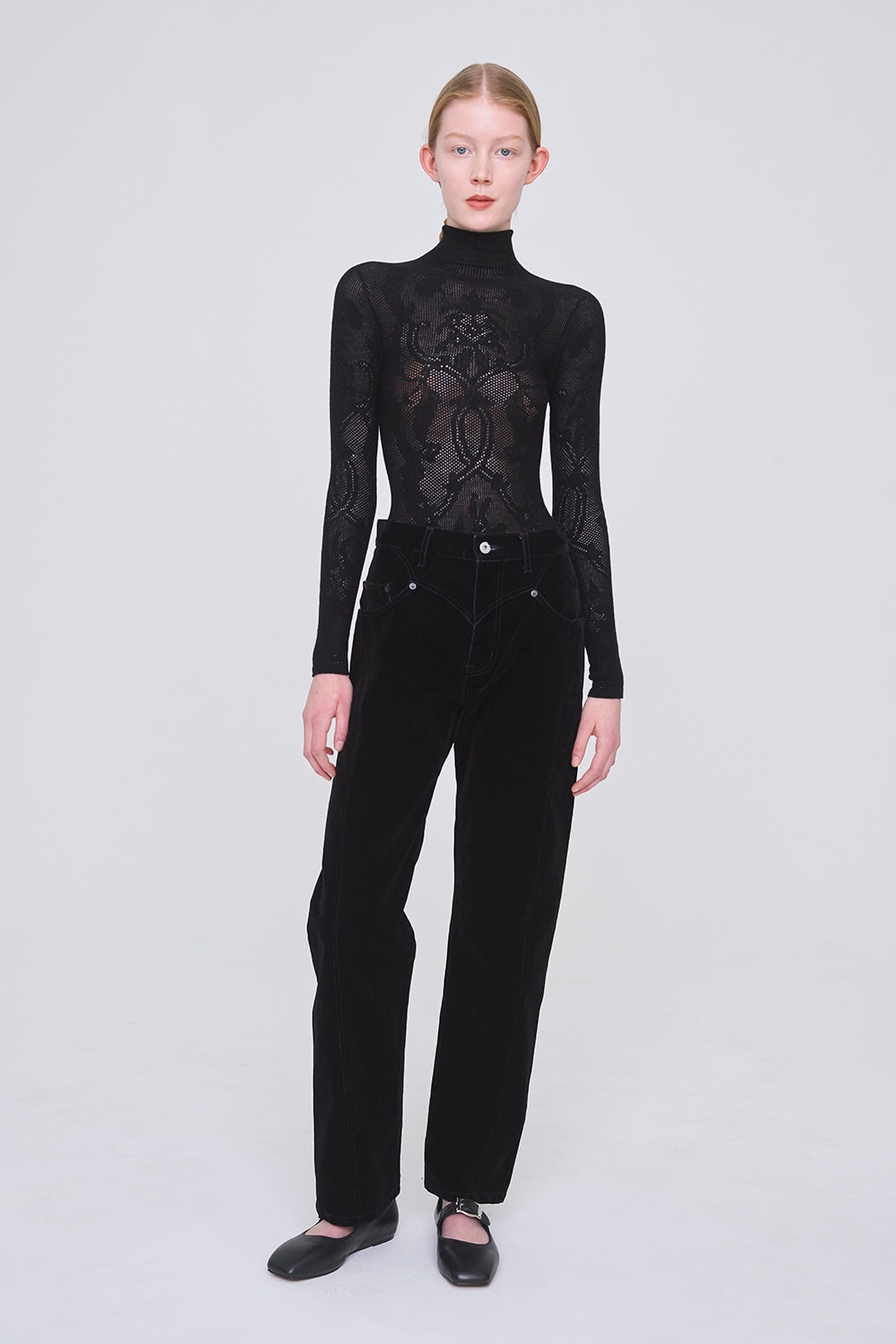 WOOL LACE KNIT TURTLENECK BODYSUIT - FETICO