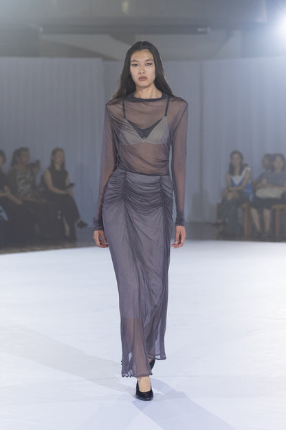 GATHERED SHEER JERSEY LAYERED SKIRT - FETICO
