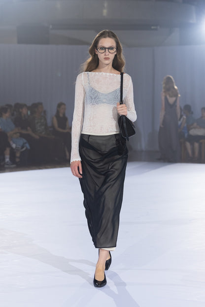 SATIN & SHEER LAYERED SKIRT - FETICO