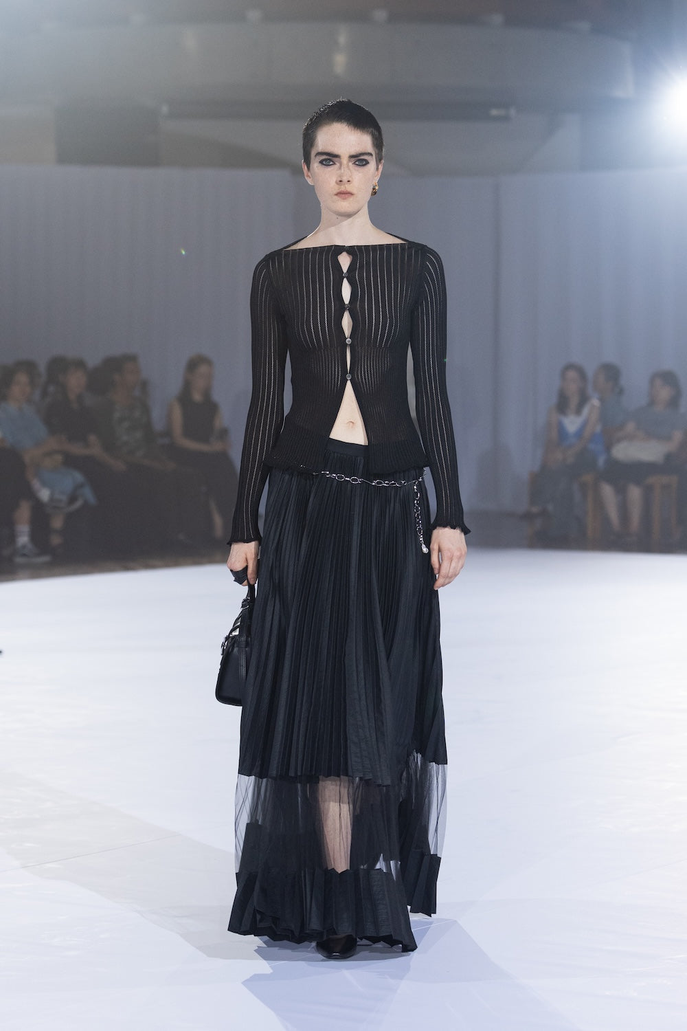 NYLON TAFFETA & SHEER COMBINED PLEATED SKIRT - FETICO