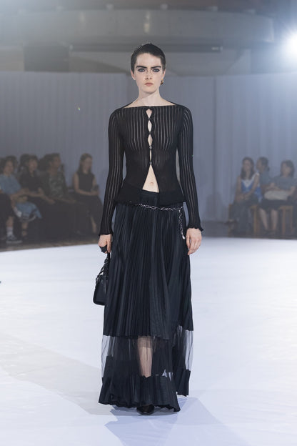 NYLON TAFFETA & SHEER COMBINED PLEATED SKIRT - FETICO