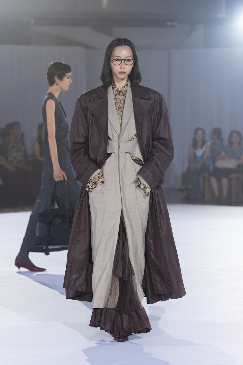 NYLON TAFFETA GATHERED TRENCH COAT - FETICO