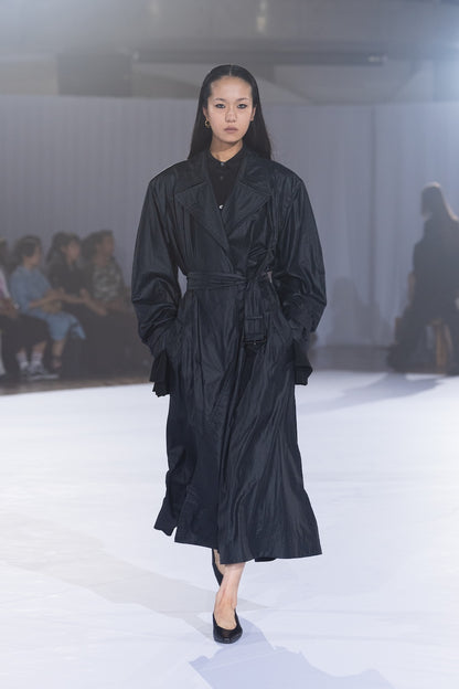 NYLON TAFFETA GATHERED TRENCH COAT - FETICO