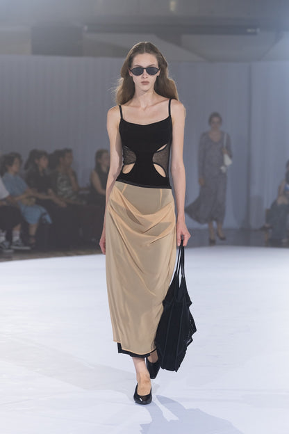 SATIN & SHEER LAYERED SKIRT - FETICO