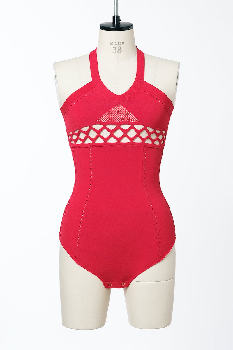 MESH KNIT HALTER-NECK BODYSUIT - FETICO