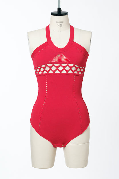 MESH KNIT HALTER-NECK BODYSUIT - FETICO