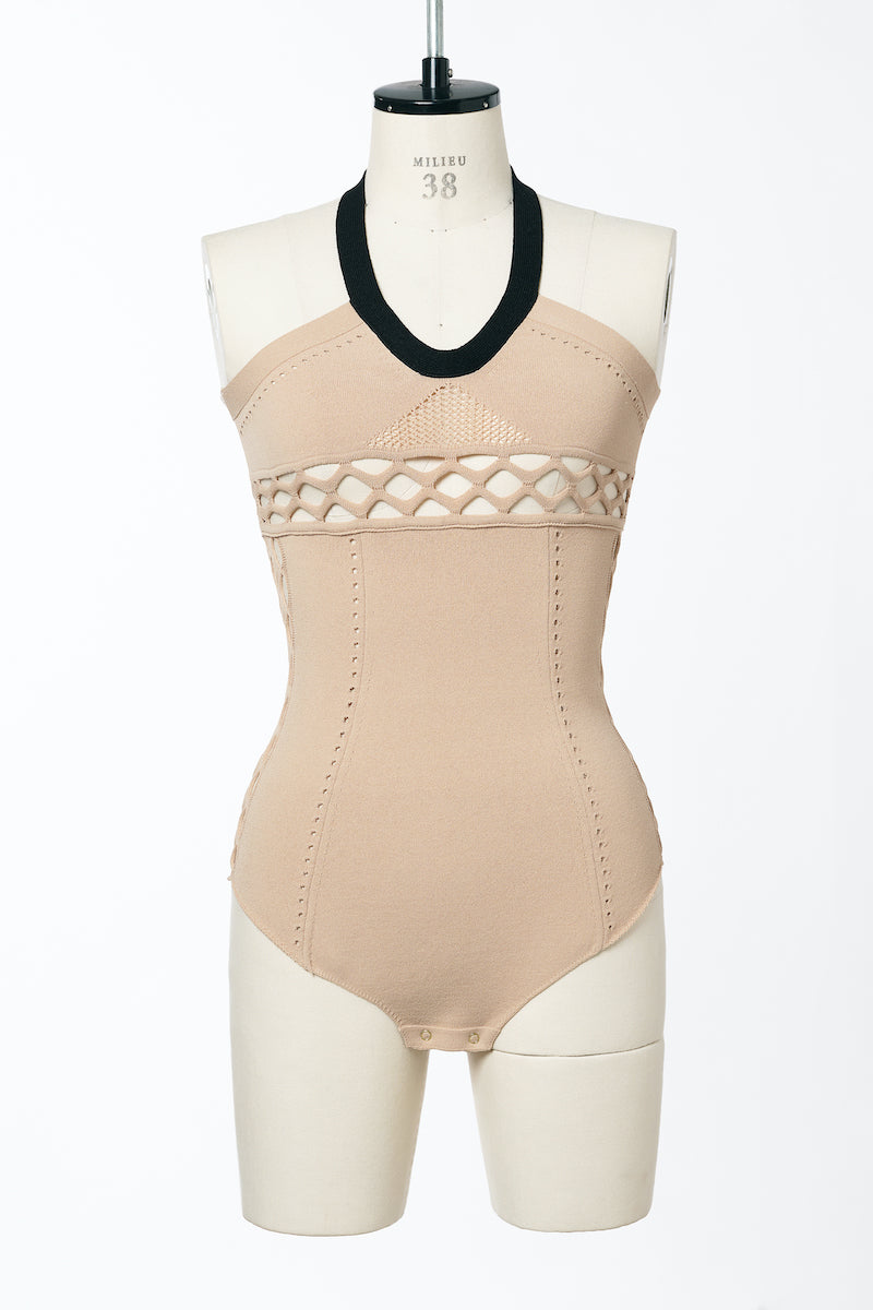 MESH KNIT HALTER-NECK BODYSUIT - FETICO