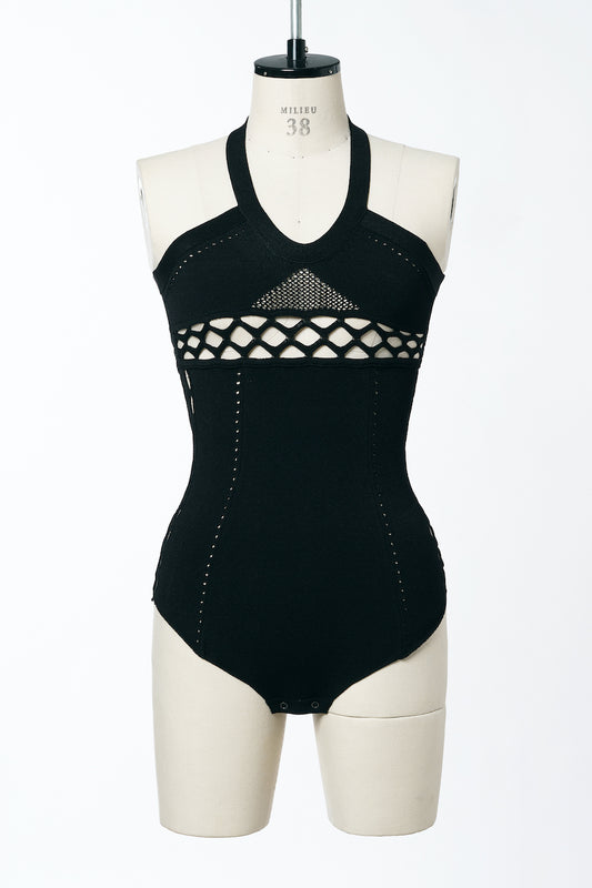 MESH KNIT HALTER-NECK BODYSUIT - FETICO