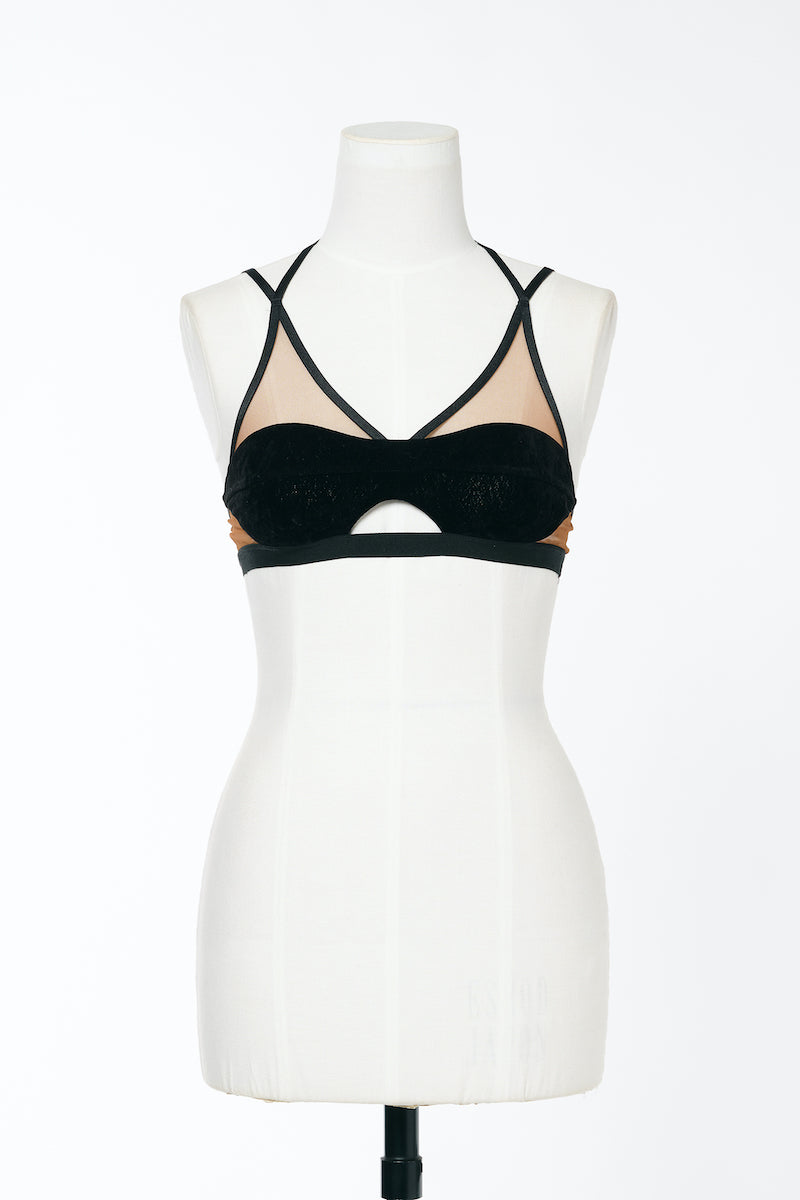 SHEER PANELED VELVET BRALETTE - FETICO