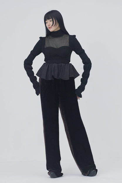 VELVET FRILLED TROUSERS - FETICO