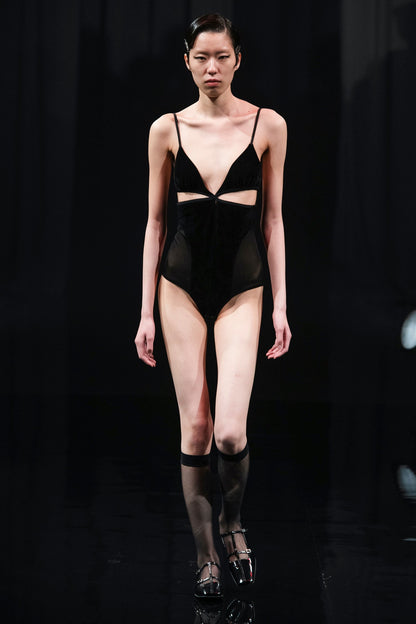 VELVET PANELED BODYSUIT - FETICO