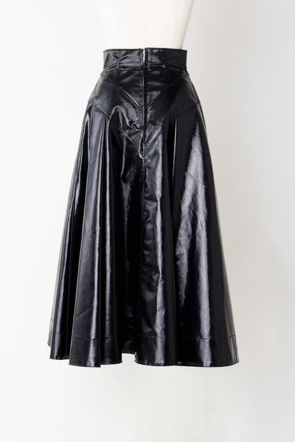 No.FTC232-0502 FLARED FAUX-LEATHER MIDI SKIRT - FETICO