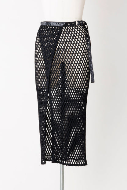 BELTED MESH WRAP SKIRT - FETICO